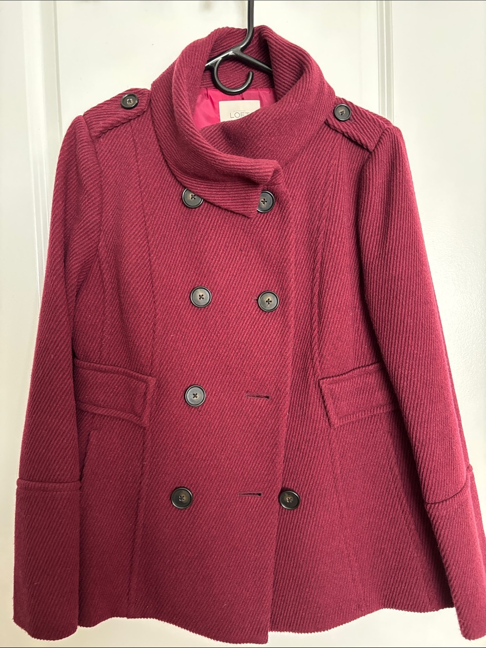 LOFT Double-Breasted Peacoat in Raspberry